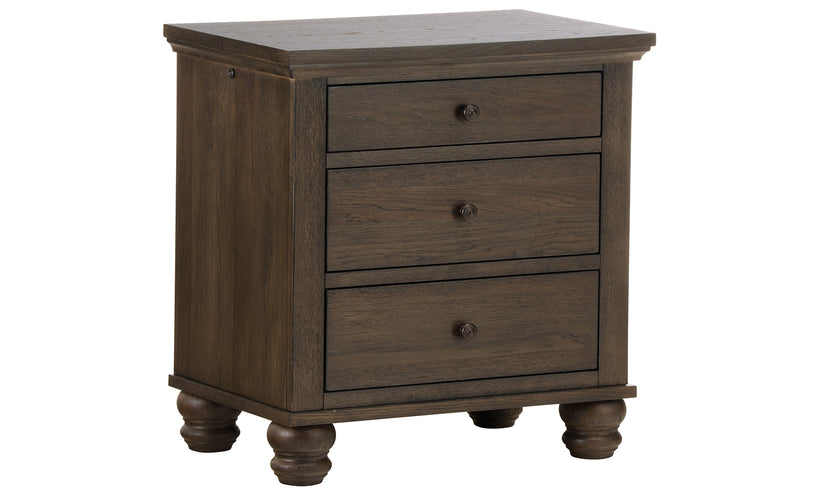 Wooden dresser with three drawers on a white background